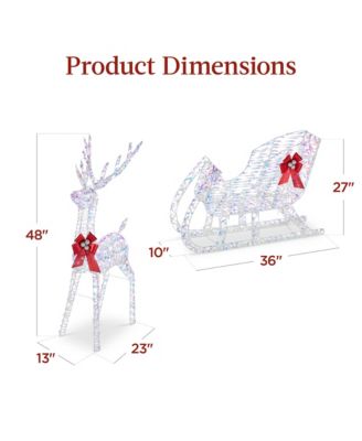 Lighted Christmas 4ft Reindeer & Sleigh Outdoor Yard Decoration Set w/ 205 LED Lights, Stakes