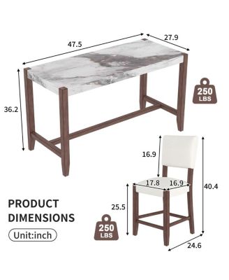 5-Piece Counter Height Dining Set, Faux Marble Table and 4 Upholstered Chairs for Small Spaces or Dining Room-Maison Boucle