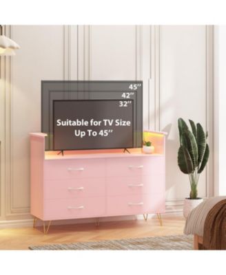 6-Drawer Bedroom Dresser with LED Lighting and Power Outlet Wide Modern Chest with 2-Tier Open Storage for Living Room Hallway or Entryway