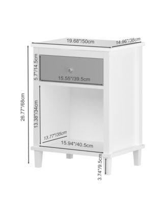 Wooden Nightstand with Drawer and Open Shelf with Silver Handle for Kids & Adults