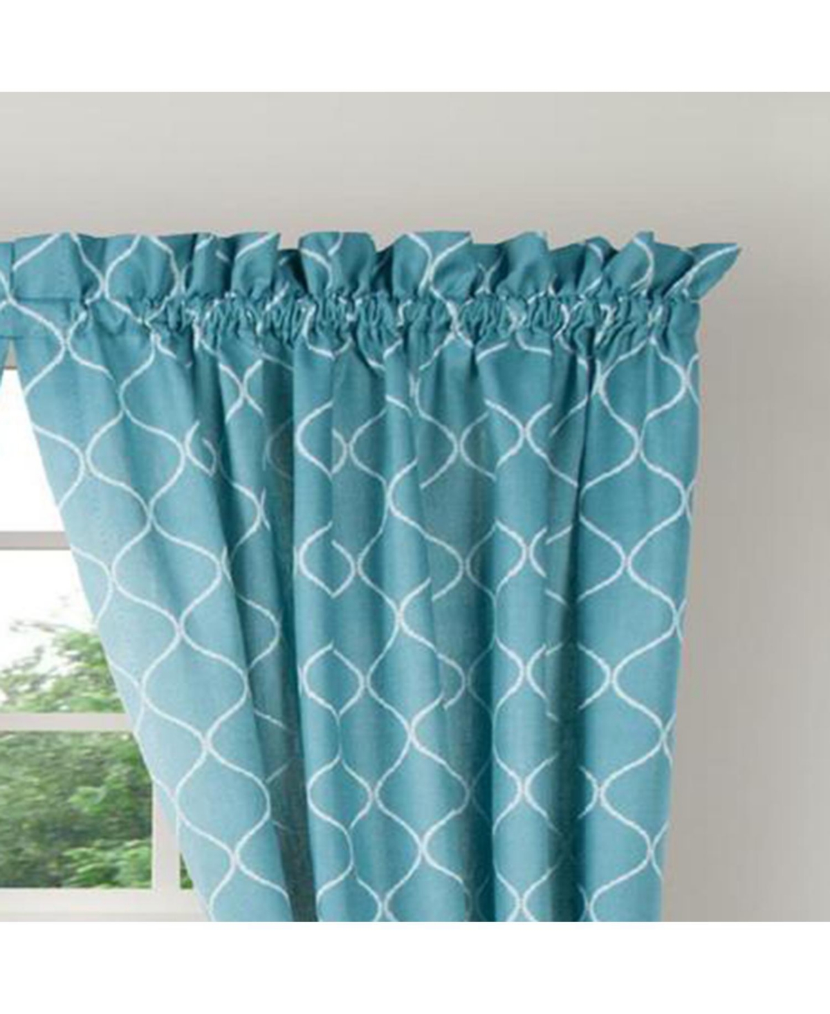 Ellis Curtain Trellis 2-Panels Unlined Stylish Window Curtain Tailored Pair with Ties - 82x63 Teal