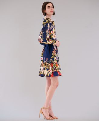 Women's Printed Button-Front Long-Sleeve Dress