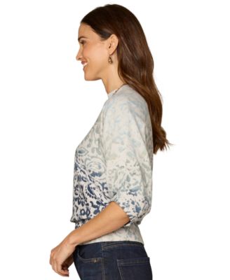 Petite Round Neck Dolman-Sleeve Printed Top