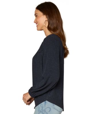 Petite Shirt Tail Knit Novelty Smocking Top