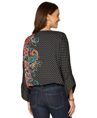 Petite Boat Neck Dolman-Sleeve Printed Top