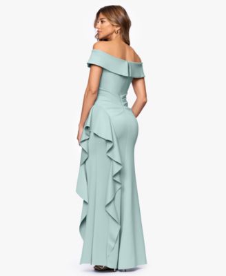 Women's Off-The-Shoulder Ruffled Side-Slit Gown