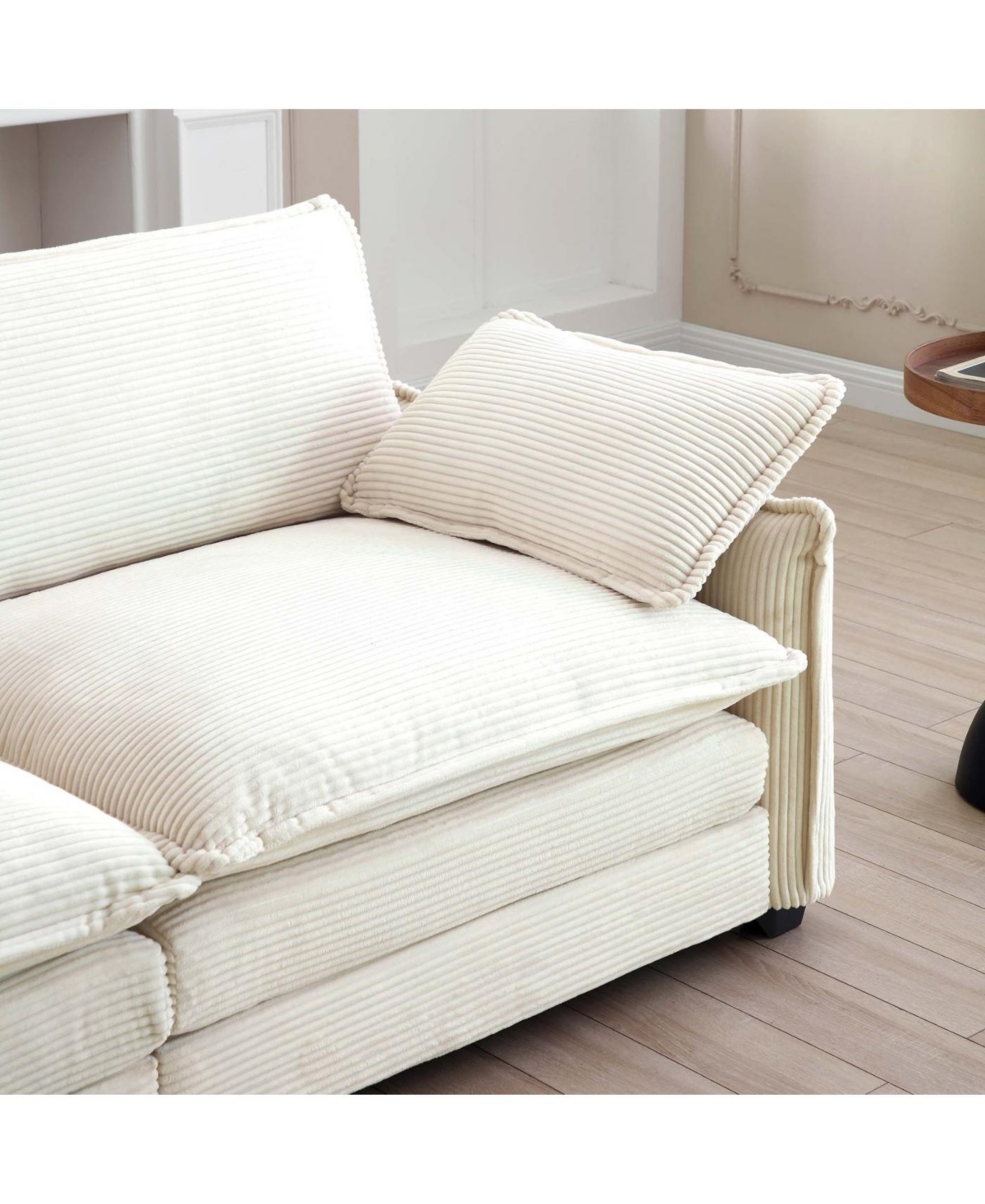Streamdale Furniture Streamdale Beige Corduroy Ottoman Footstool for 2, 3, and 4 Seater Sofas
