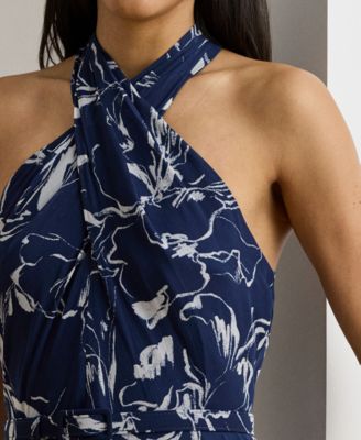 Women's Floral Belted Georgette Halter Maxi Dress