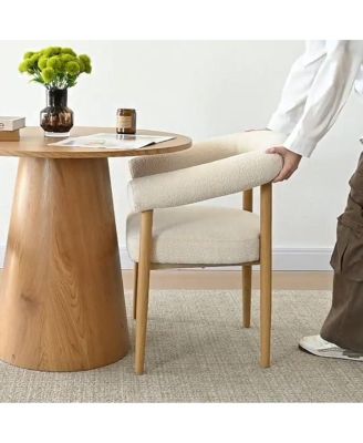 3-Piece Round Dining Table Set for 2 with Boucle Armchairs, Modern Wood Finish Table and Upholstered Chairs for Small Spaces