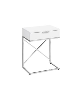 Accent Table, Side, End, Nightstand, Lamp, Storage Drawer, Living Room, Bedroom, Glossy White Laminate, Chrome Metal, Contemporary, Modern