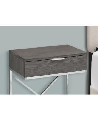 Accent Table, Side, End, Nightstand, Lamp, Storage Drawer, Living Room, Bedroom, Grey Laminate, Chrome Metal, Contemporary, Modern
