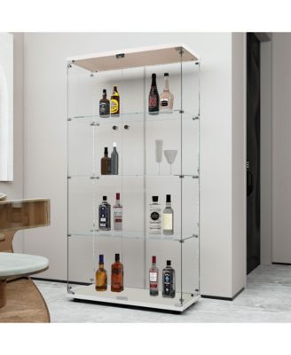 Smart LED Glass Display Cabinet on Wheels 66 Tall Bluetooth Light White