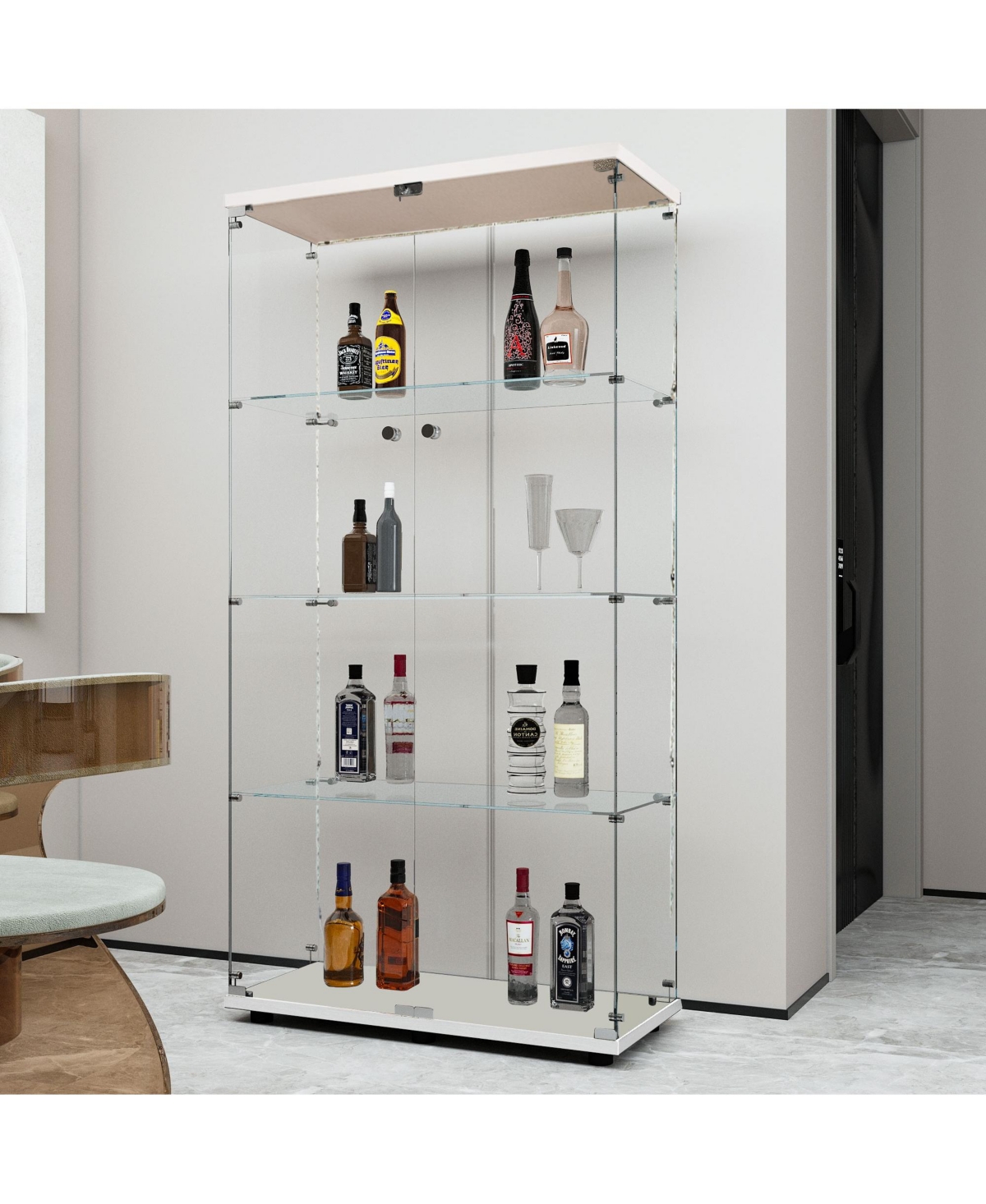 Lovmor Smart Led Glass Display Cabinet on Wheels 66 Tall Bluetooth Light White