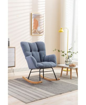 Streamdale Teddy Fabric Rocking Gilder Nursery Chair For Living Room Indoor,Light Blue