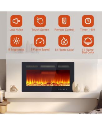 30" Wall Mounted Electric Fireplace Heater, 12 Flame Colors, Timer, Touch Screen, 750/1500W for Living Room