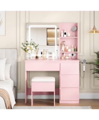 Vanity Desk with Mirror and Lights - Modern Makeup Dressing Table with Outlets