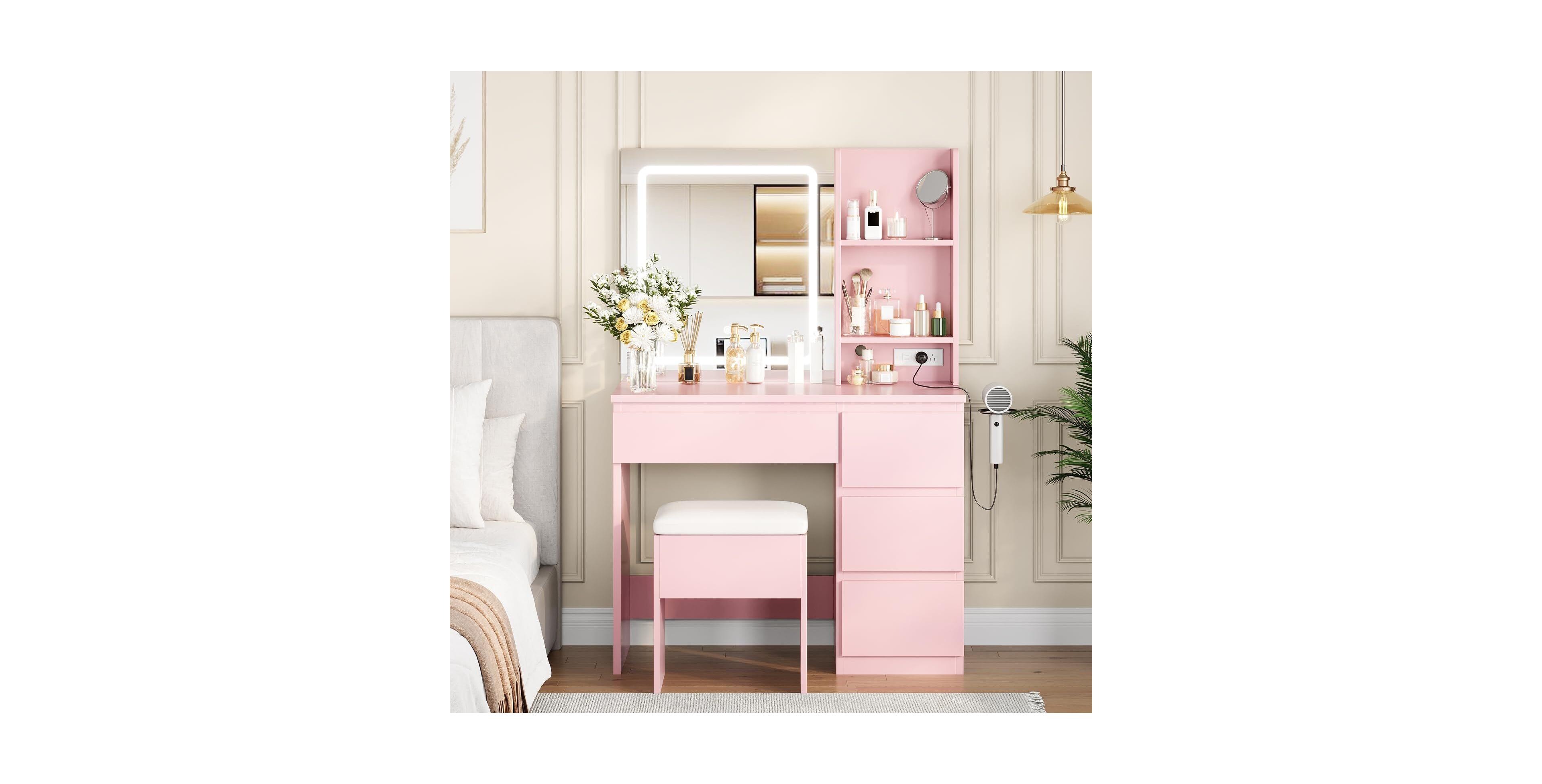 gaomon Vanity Desk with Mirror and Lights - Modern Makeup Dressing Table Outlets