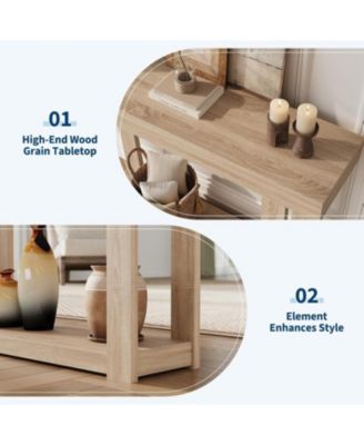 46.26" Wood Console Table with Storage, Narrow Sofa Table with Open Shelf, Long Behind Couch Table for Entryway Hallway, Natural