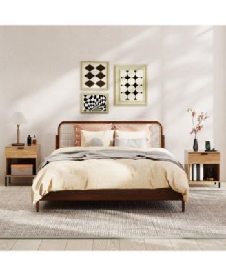 1PC Nightstand with Charging Station Drawer Compartment Modern Side End Table