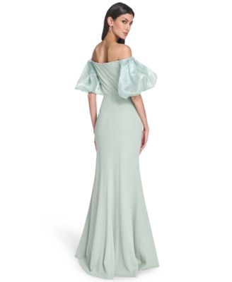 Women's Off-The-Shoulder Organza Puff-Sleeve Gown