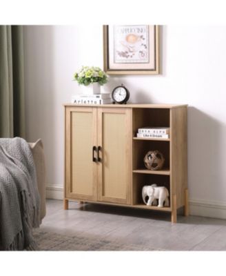 Mid-Century Modern Rattan Door Storage Cabinet