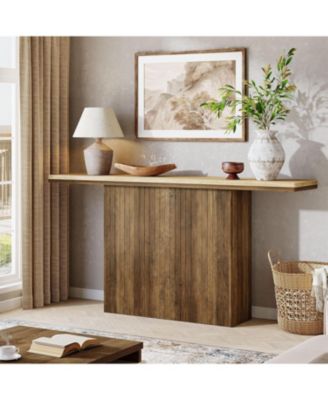 Farmhouse Fluted Console Table for Entryway, 63-Inch Long Wooden Sofa Table Behind Couch for Living Room
