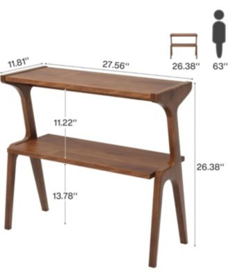 Solid Wood Side Table, 2-Tier Farmhouse Couch Side Table, Rustic Brown