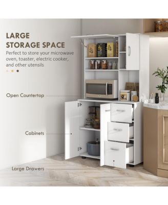 Wood Kitchen Pantry with 2 Large Cabinets, 1 Pull Up Cabinet