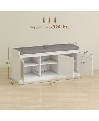 Shoe Bench with Rat Doors, Cushion, Entryway Shoe Storage,
