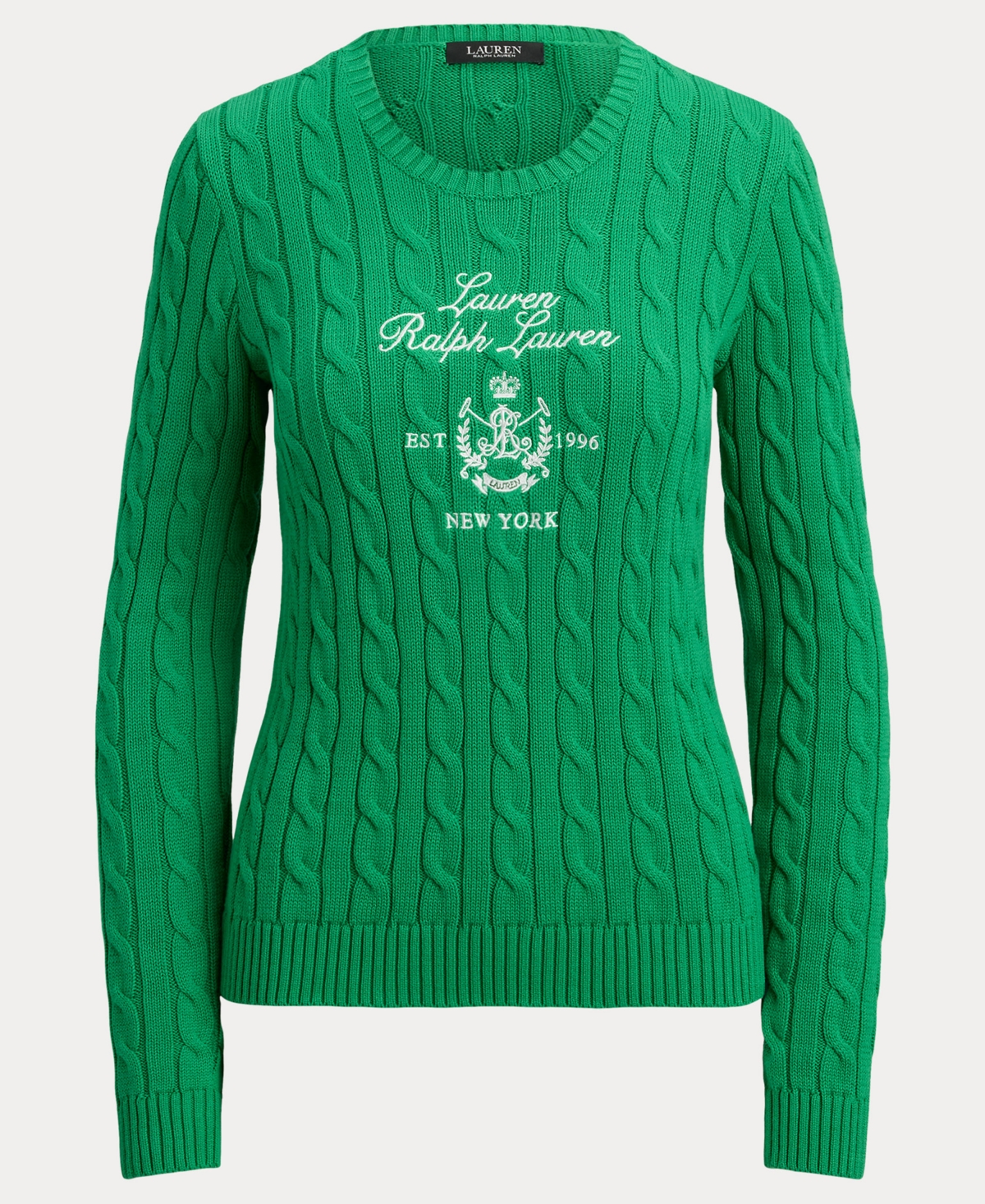 Lauren Ralph Women's Embroidered-Crest Cable-Knit Sweater