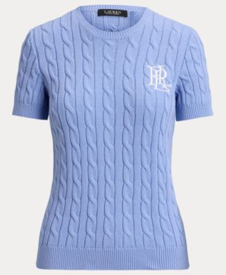 Women's Cable-Knit Short-Sleeve Embroidered Sweater