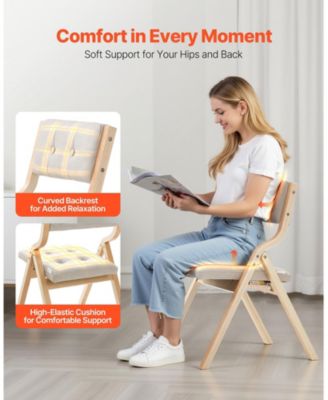 Set of 2 Wooden Folding Chairs with Soft Padded Cushions