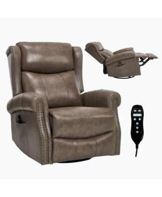 Genuine Leather Recliner Chair with Rocker and Swivel, Heat Massage for Living Room, Yellow
