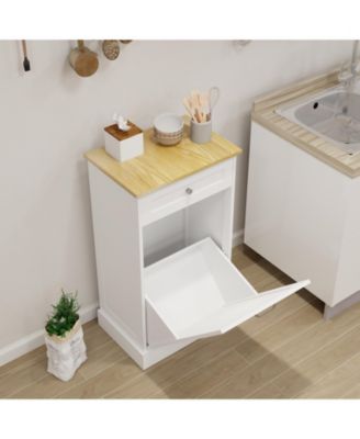 White E1 MDF Trash Cabinet with Tilt Out Design for Kitchen Island Laundry Box and Recycling Use