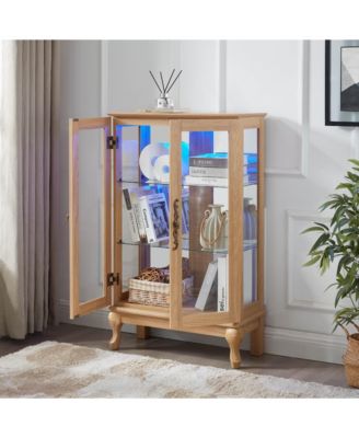 Lighted Glass Curio Display Cabinet with Mirrored Back