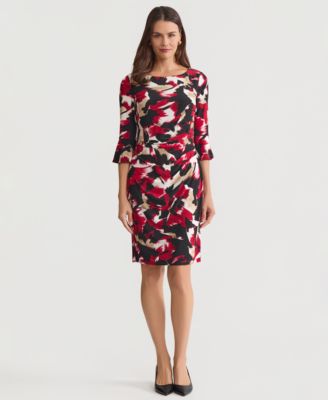 Women's Printed Bell-Sleeve Sheath Dress
