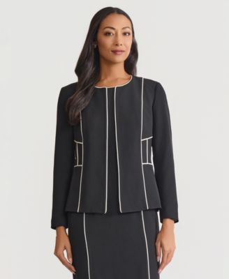 Women's Contrast Piping Open-Front Jacket, Regular & Petite