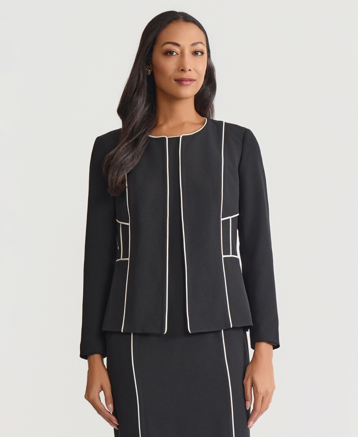 Kasper Women's Contrast Piping Open-Front Jacket, Regular & Petite