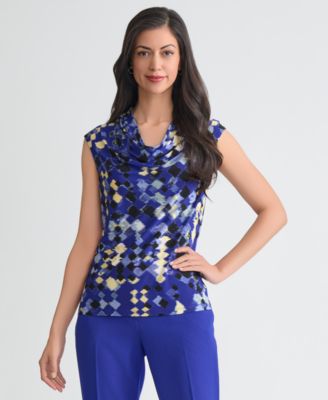 Women's Diamond Print Cowl Neck Top, Regular & Petite