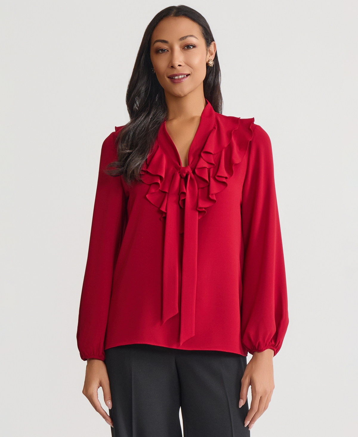 Kasper Women's Ruffled Tie-Front Long-Sleeve Blouse, Regular & Petite