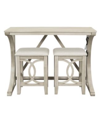 Rubber Wood, MDF Farmhouse Counter Height Dining Set with USB & Upholstered Stools