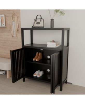 Black Bamboo Storage Cabinet with Shelves