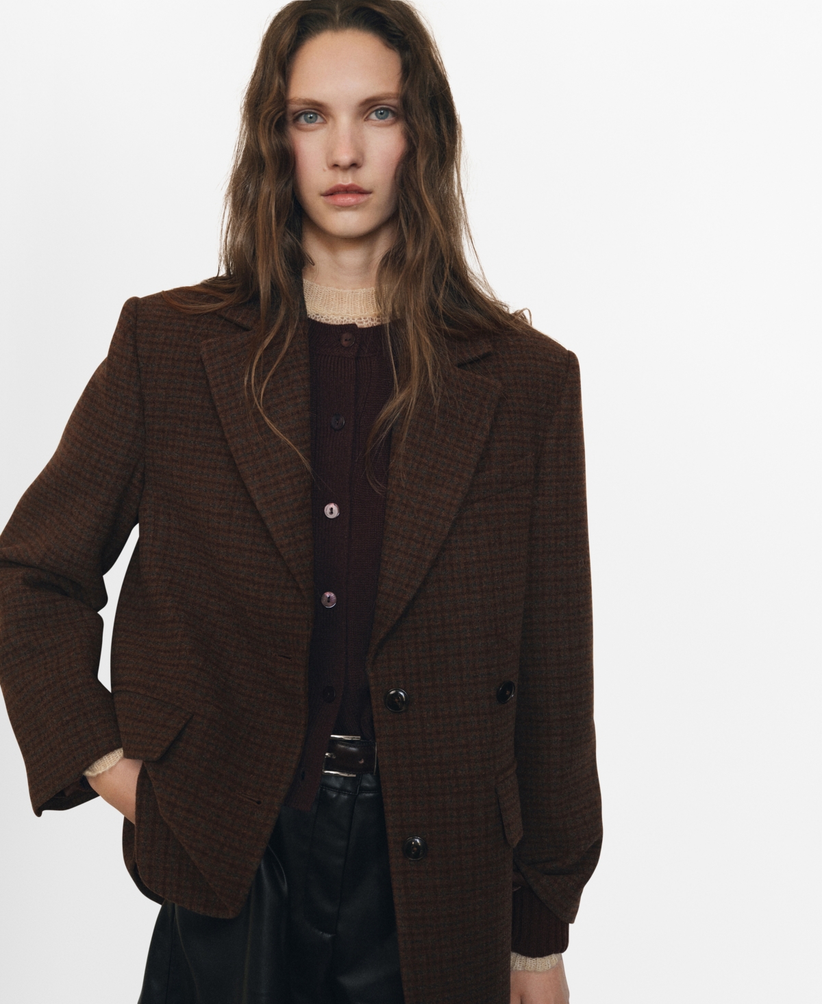 Mango Women's Micro Houndstooth Wool Blazer