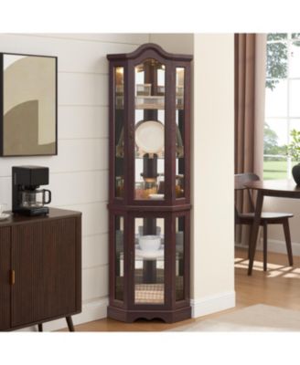 Streamdale Dark Cherry Lighted Corner Curio Cabinet