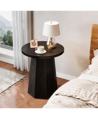 Farmhouse Round End Table, Black Nightstand Pedestal Accent Furniture for Living Room, Bedroom (1)