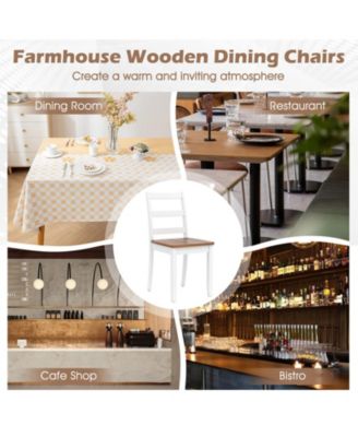 Set of 4 Dining Chairs Ladder Back Armless Side Chair w/ Solid Rubber Wood Legs