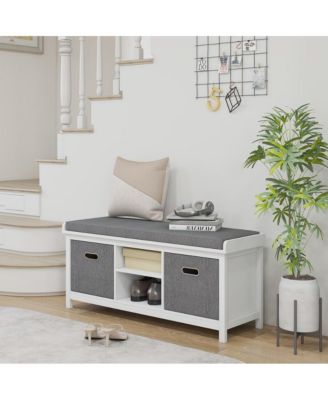 Wooden Shoe Rack with Cushion and Storage Drawer