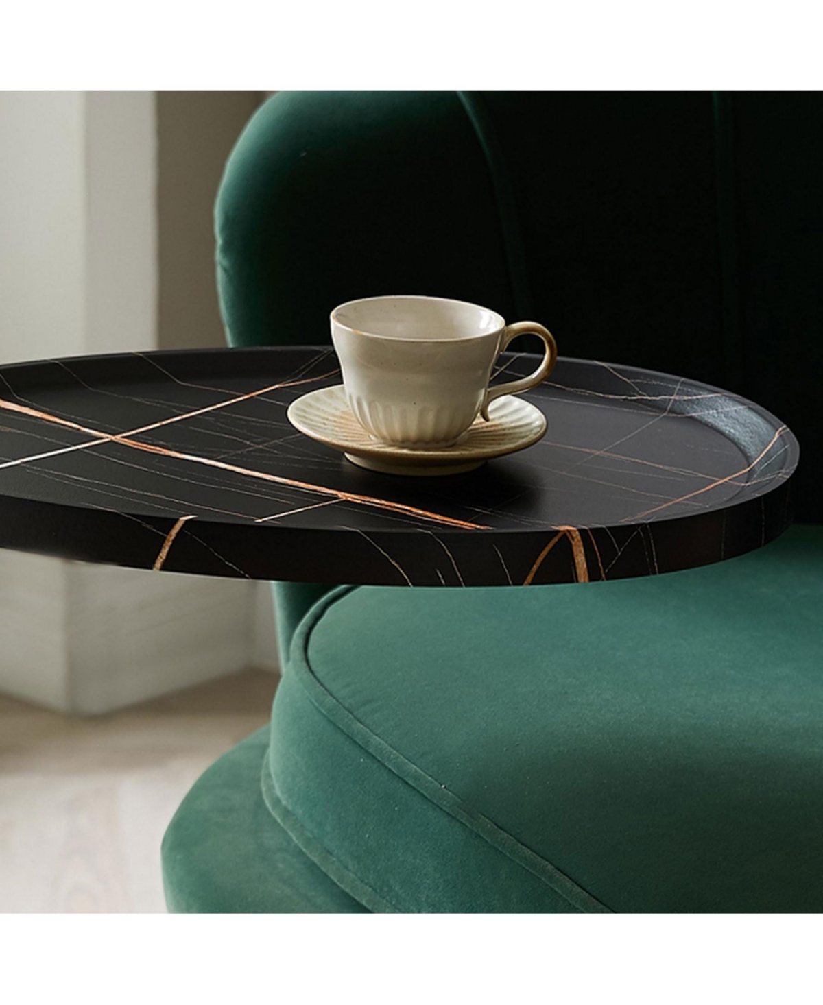 Kings Brand Furniture Wood and Gold Metal C-Shaped Side Table for Sofa, Snack or End