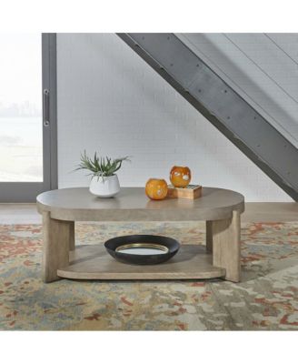 Affinity Oval Cocktail Table with Casters Dusty Taupe Faux Concrete Tops