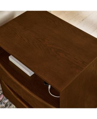 Mid Century Nightstand 2 Drawers USB Outlet Louver Wood Bedside End Table
